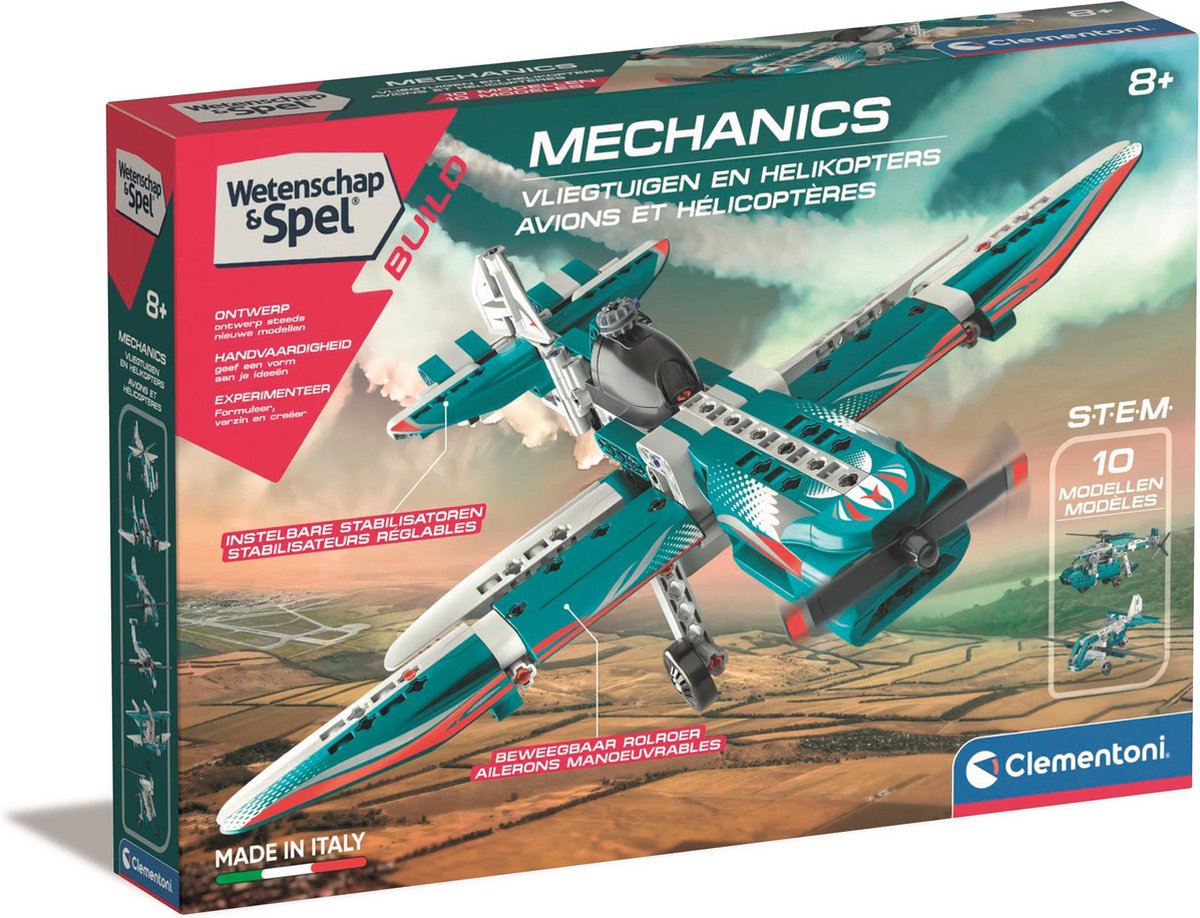 Clementoni Wissenschaftsspielmechanik – Flugzeuge und Hubschrauber – Konstruktionsspielzeug – ab 8 Jahren