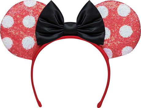 Disney-Verkleidung – Minnie, Minnie-Maus-Stirnband mit Pailletten und Schleifenohren, rot-schwarz, Einheitsgröße, Kind