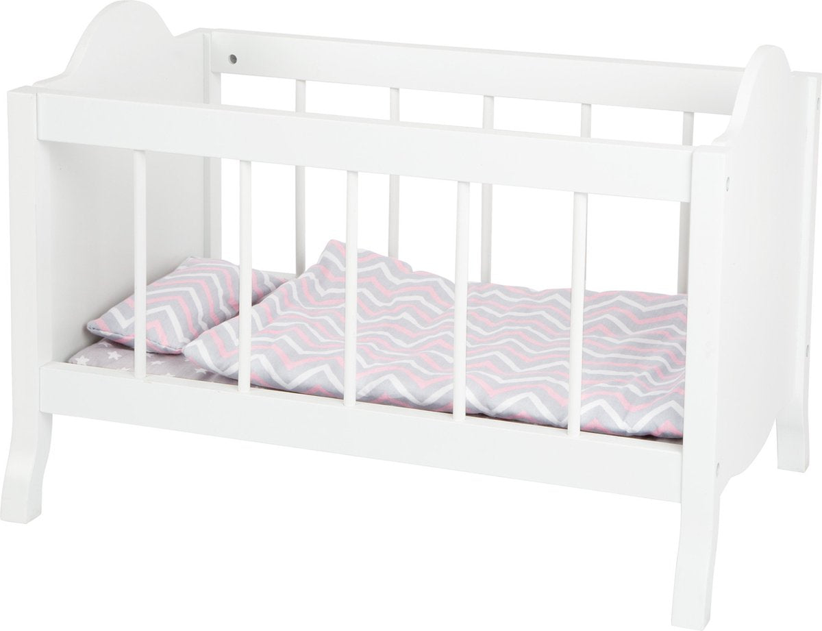 Small Foot - Puppenbett aus Holz weiß mit Bettstreifen, 4-tlg.