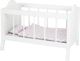 Small Foot - Puppenbett aus Holz weiß mit Bettstreifen, 4-tlg.