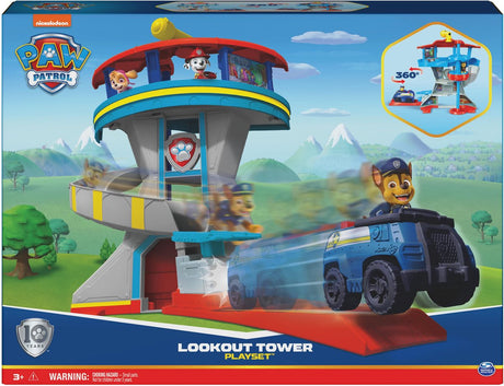 Paw Patrol - Figurenset - Aussichtsturm - mit 2 Verfolgungsjagd-Actionfiguren und Polizeiauto