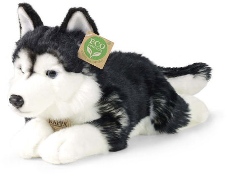 Rappa Öko-Kuscheltier Husky 36 cm – realistisches Kuscheltier aus recycelten PET-Flaschen – Schwarz, Weiß