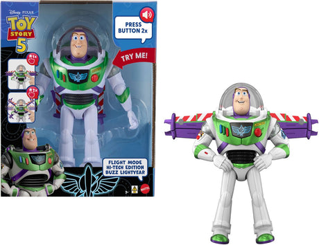 Mattel Disney und Pixar Toy Story 5 Actionfigur von 30 cm – Flugmodus, High-Tech-Edition Buzz Lightyear mit Flügelaktivierung und mehr als 35 Sounds – französische Ausgabe