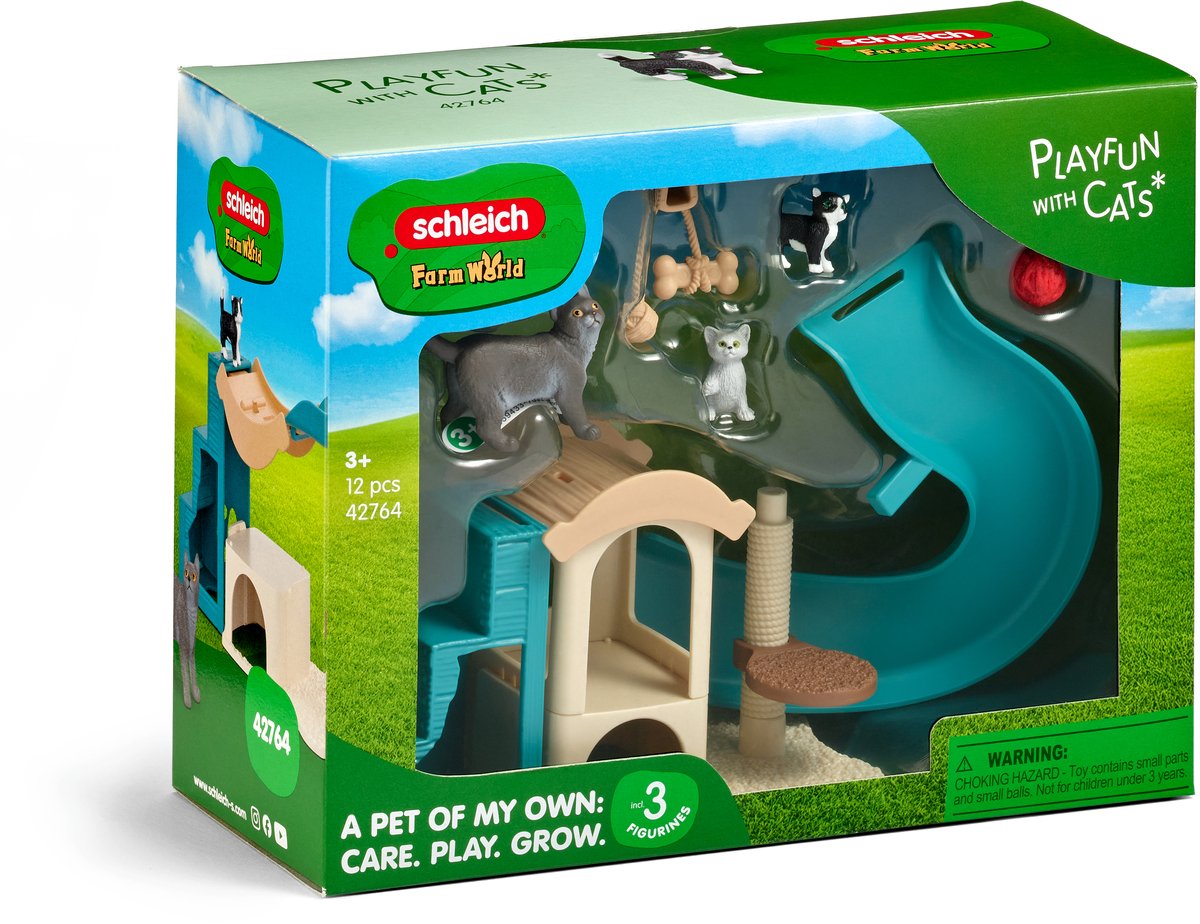 Schleich kattenspeelgoed speelset met krabpaal en wip.