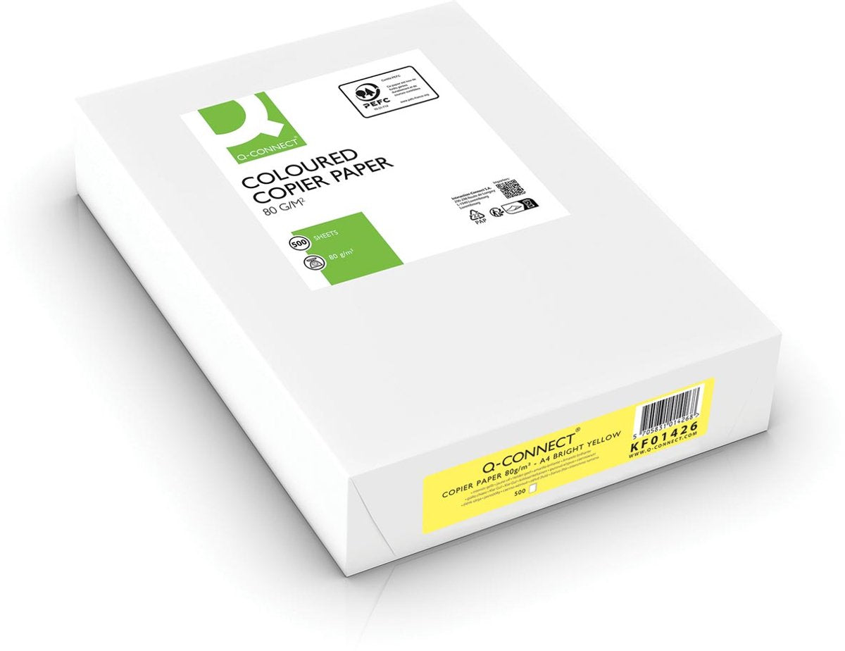 Q-connect farbiges Kopierpapier | a4 | 80g | Packung mit 500 Blatt | leuchtend gelb
