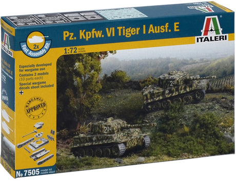 Italeri-Modellbausatz Militärfahrzeuge – 7505 Stück. kpfw. vi Tiger i ausf. e – Schnellmontage – (2 Stück!) Kunststoff – 1:72 – Modellbau