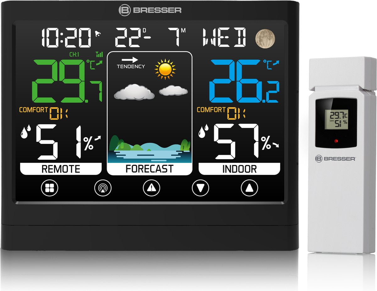 Bresser Wetterstation – meteotemp bf – Touchscreen – Schwarz – Thermo-Hygro-Meter – drinnen und draußen