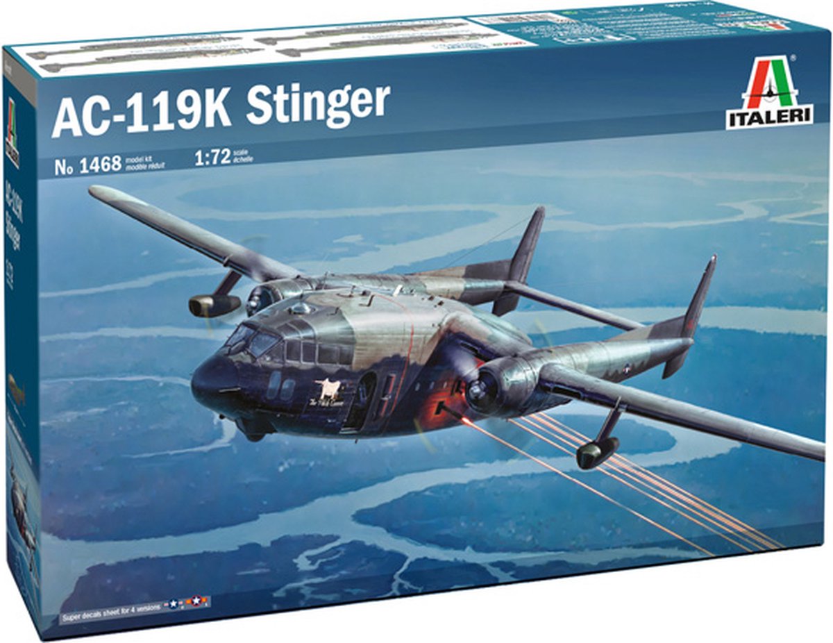 Italeri Modellbausatz Flugzeug – 1468 ac-119k Stinger Flugzeug aus Kunststoff – 1:72 – Modellbau