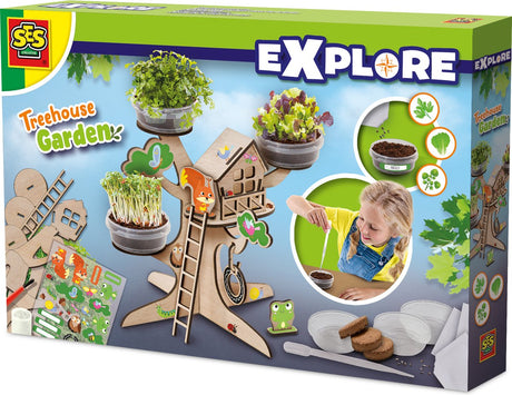 Ses kreativ – erkunden – Baumhaus-Anbauset aus Holz – Anbau von Kräuterpflanzen – mit Spielzeugfiguren und 3D-Baum aus Holz – Spielen und Lernen – Gemüsegarten für Kinder