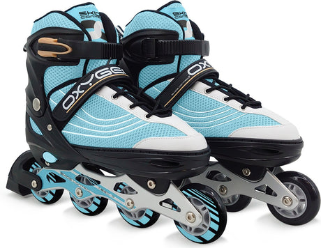 Kufenkontrolle - Oxygen Inline Skates Semi-Softboot verstellbar blau Größe 38-41