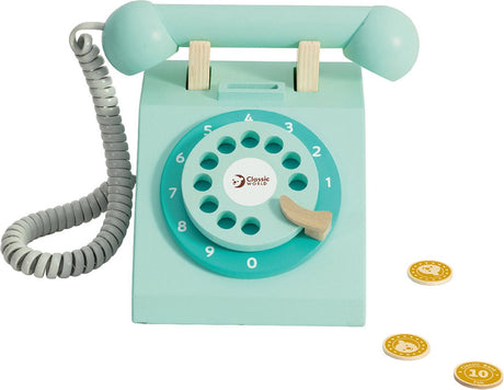Classic World Retro-Telefon aus Holz, türkis