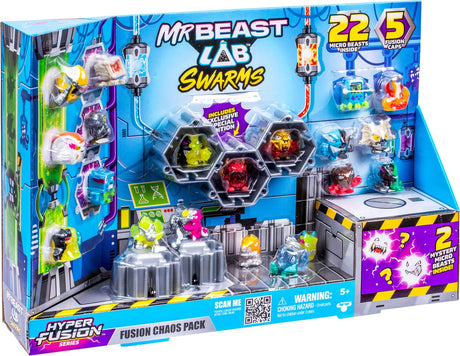 Moose Toys Mrbeast Lab Swarms – Hyper Fusion Series Chaos XL Pack – 22 Schwärme Mikrobestien, 5 Fusionskappen, 22 Aufkleber