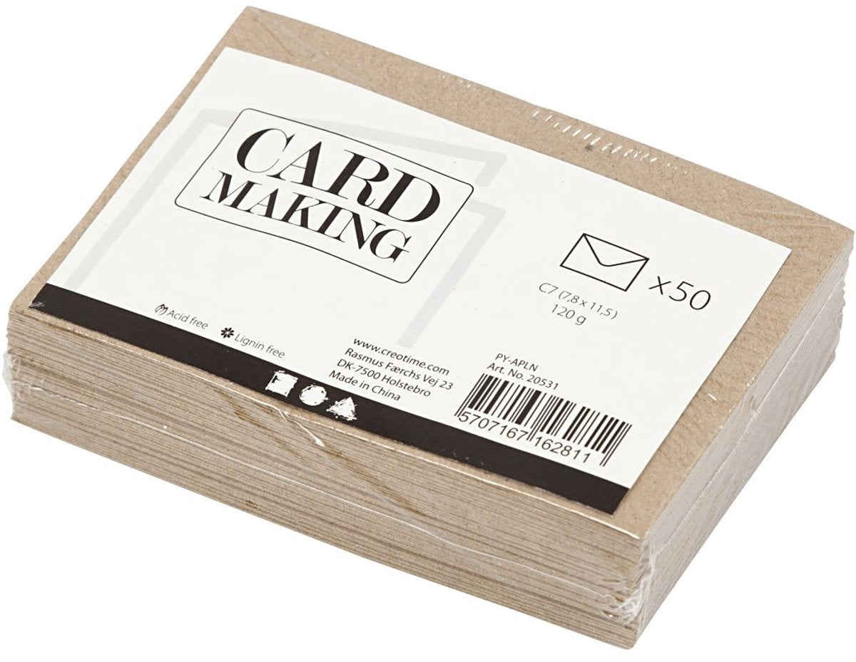 Creativ Company Recycling-Umschlag, Umschlaggröße 7,8 x 11,5 cm, 120 g, natur, 50 Stück 1 Karton