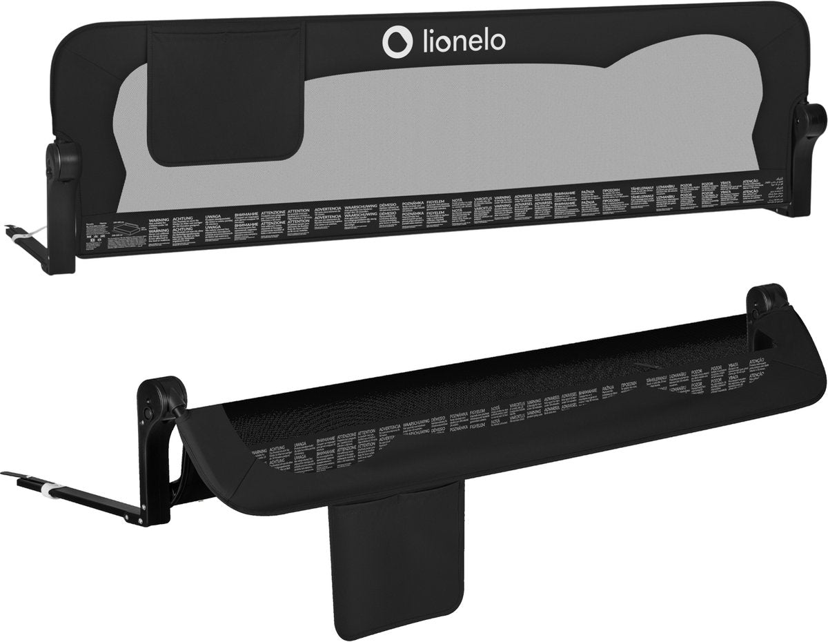 Lionelo Eva-Bettgitter – Sicherheitsbarriere bis 27 kg – 180° faltbar – 150 cm breit – robuster Aluminiumrahmen – sicherer Gurtstandsichere Blockade – für Kinder von 18 Monaten bis 5 Jahren