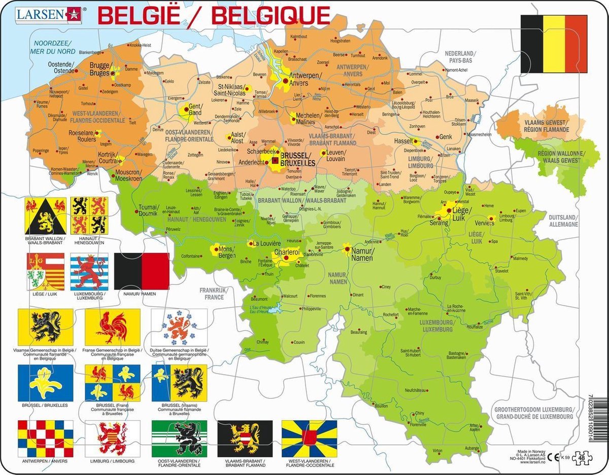 Selecta Larsen Puzzle Karte Belgien, 48 Teile.