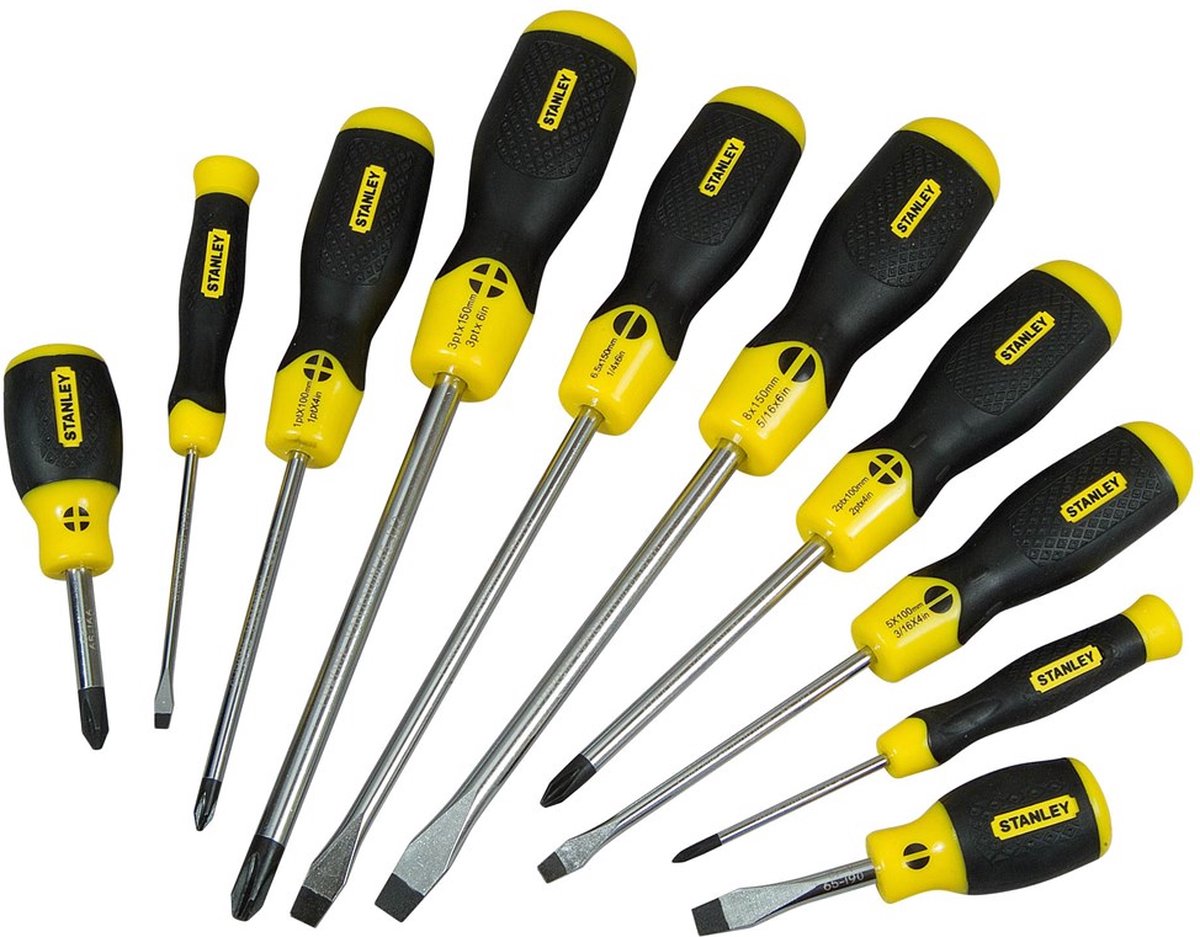 Stanley Handwerkzeuge 10-teiliger Schraubendrehersatz mit gepolstertem Griff, Standard Phillips – 2-65-005