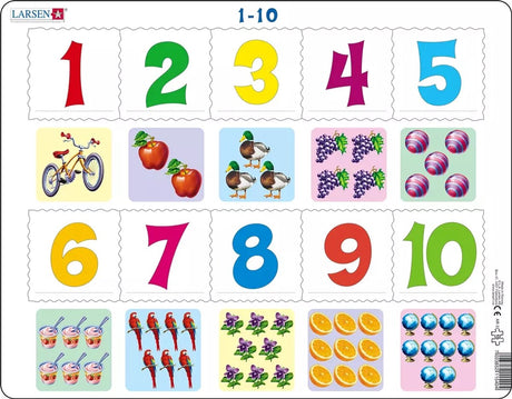 Larsen Zahlen 1–10 – Puzzle – Zählen lernen – Zahlen – Lernpuzzle für Kinder – 10 Teile – hergestellt in Norwegen – extra dicke 2,5 mm Teile – Tablett mit festem Rand