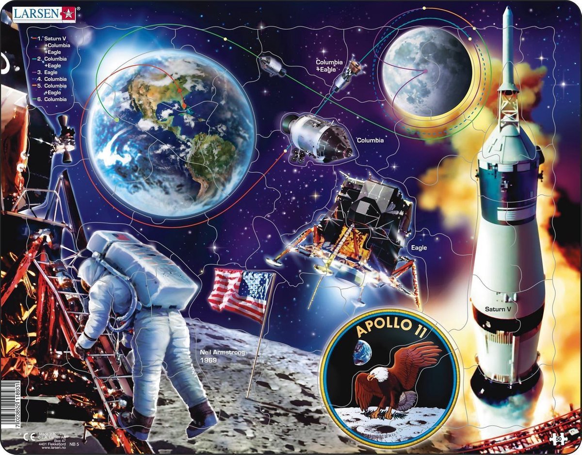 Selecta Larsen Puzzle Reise zum Mond – Raumfahrt Apollo 11, 50 Teile.