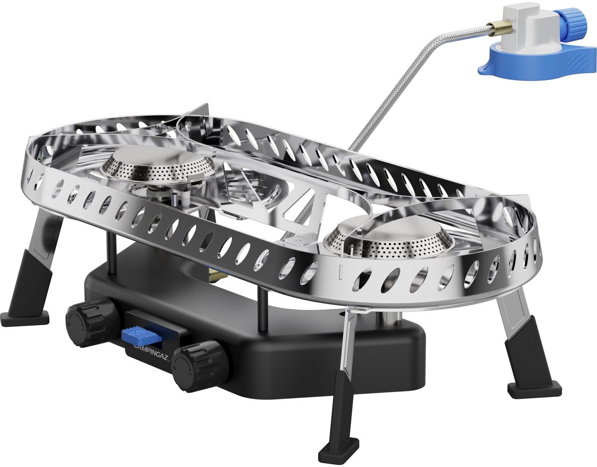 Campingaz Camp Trek Twin Connect Zentralheizungskocher – stabile 2 x ø15 cm Kochfläche – 2 x 2000-Watt-Brenner