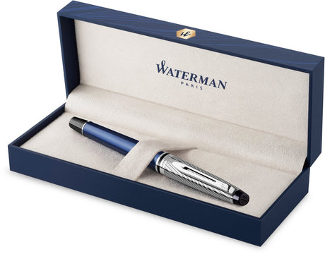 Waterman Expert Deluxe, Füllfederhalter, metallischer und blauer Lack mit palladiumbeschichteten Details, feine Feder mit Palladium