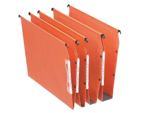 Esselte Orgarex Dual-seitliche Hängemappe A4 – mit Kupplungssystem und Druckknöpfen – 30 mm Boden – 25 Stück – Orange