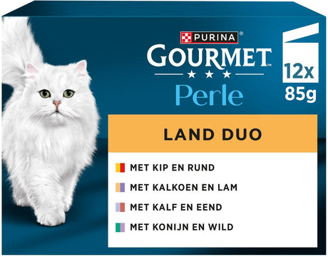 Gourmet Perle Duo – Nassfutter für Katzen – Huhn, Rind, Truthahn, Lamm, Kalb, Ente, Kaninchen, Wild – 48 x 85 g