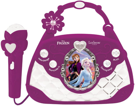 Lexibook Frozen Musical Speaker-Handtaschendesign mit Mikrofon, Sprachwechsler und Line-In-Kabel