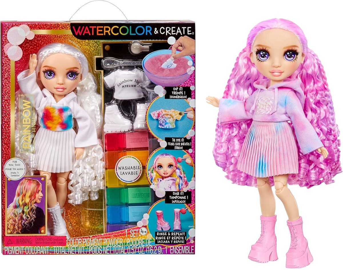 Mga Entertainment Rainbow High Aquarell kreieren Modepuppe – lila Augen