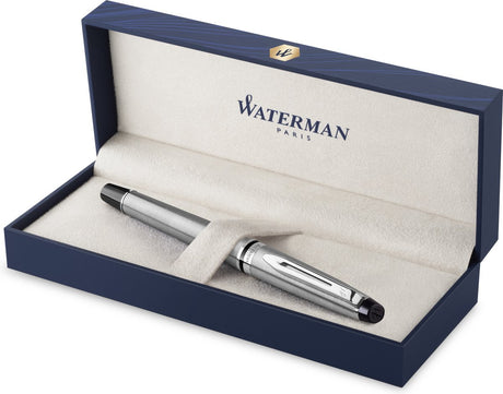 Waterman Expert Füllfederhalter | Edelstahl mit Chromkante | mittlere Feder | Geschenkverpackung
