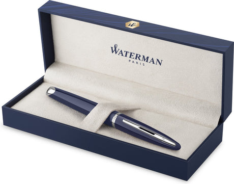 Waterman Carène, Füllfederhalter blau lackiert mit Palladiumdetails, feine Feder aus 18 Karat Gold, blaue Tinte, Geschenkset