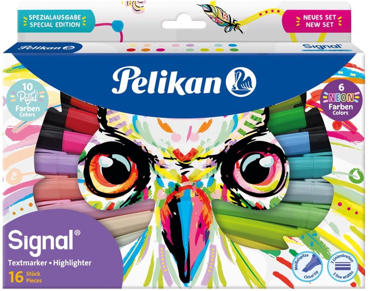 Pelikan Textmarker-Set 16-teilig – Textmarker Neon-Pastell – Keilspitze 2-5 mm