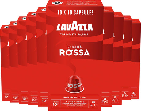 Lavazza qualità rossa Kaffeetassen – 100 Nespresso-Tassen – 100 % Arabica-Kaffee – Intensität: 10 13 – 10 x 10 Aluminiumkapseln