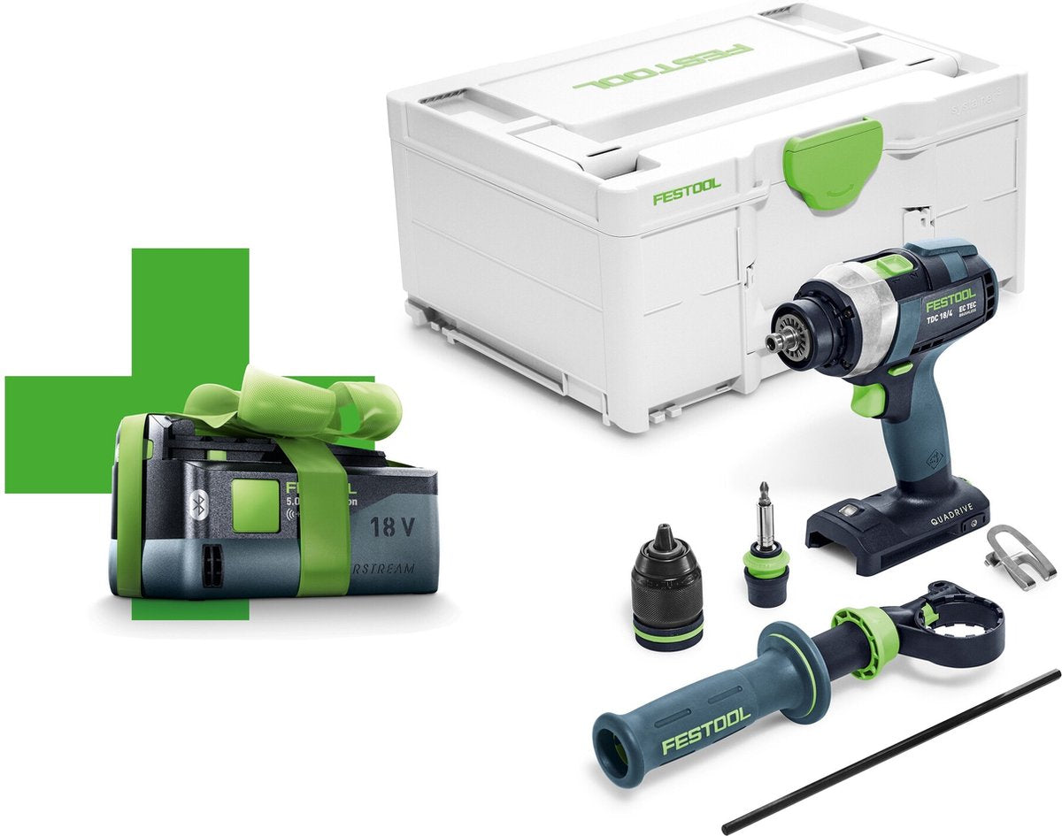 Festool tdc 18 4 i-basic-5,0 quadrive accu schroefboormachine 18v 5.0ah in systainer - 577052