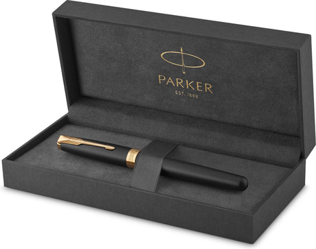 Parker Sonett Tintenroller | mattschwarze Lackierung mit goldenen Details | feine schwarze Tinte | Geschenkverpackung