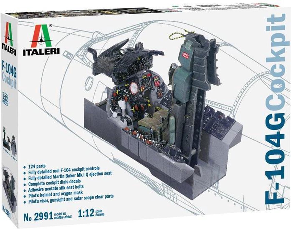 Italeri Modellbausatz Flugzeug – 2991 F-104 G Cockpit Kunststoff – 1:12 – Modellbau