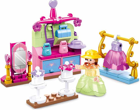 Sluban Girls Dream Vintage Bekleidungsgeschäft Bauspielzeug für Kinder ab 6 Jahren – Konstruktionsspielzeug Modellbau-Ladenset – Baukasten mit 103 Bausteinen und 1 Minifigur – M38-B0903