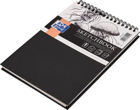 Oxford-Skizzenbuch – A5 – 50 Blatt – 100 g Papier – Doppelspirale – Hardcover – Schwarz