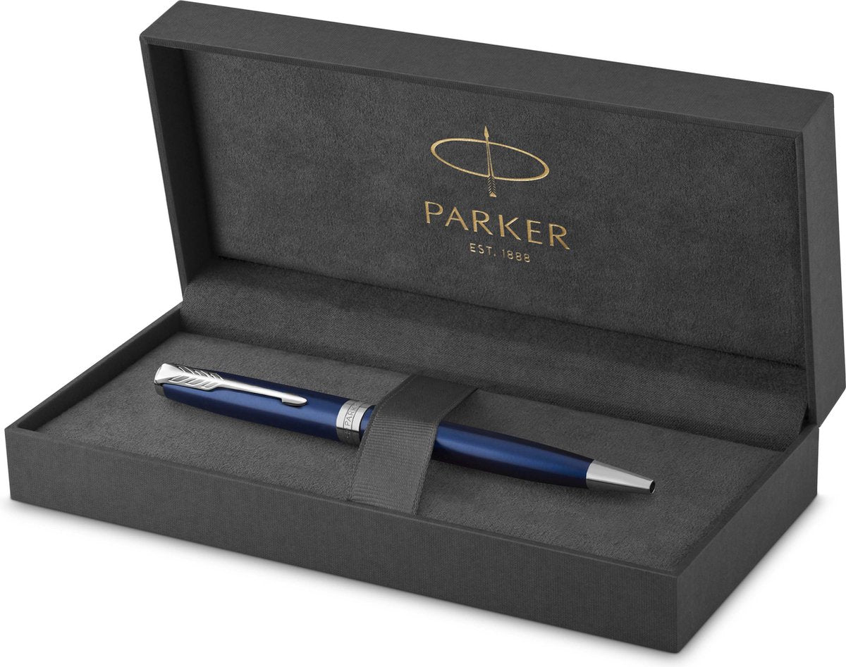 Parker Sonett Kugelschreiber | blau lackiert mit Palladiumbesatz | schwarze Tinte mit mittlerer Spitze | Geschenkverpackung
