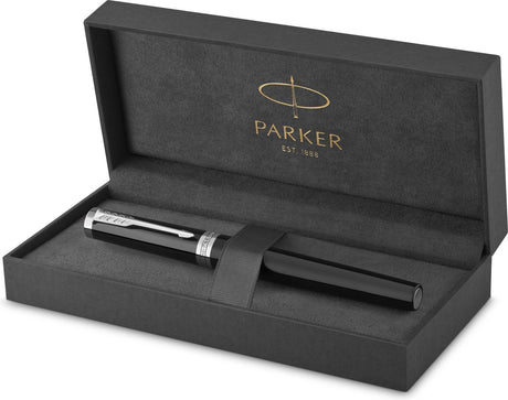 Parker Ingenuity Füllfederhalter | Kernsammlung | schwarz mit Chrom-Finish | feiner Punkt | schwarze Tinte | Geschenkbox
