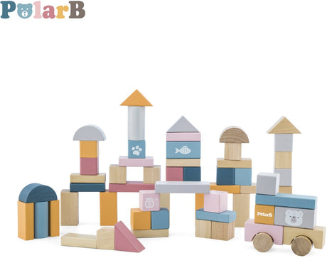 Polarb Holzklötze-Set 60-teilig – Lernspielzeug – 7 Farben 8 Formen