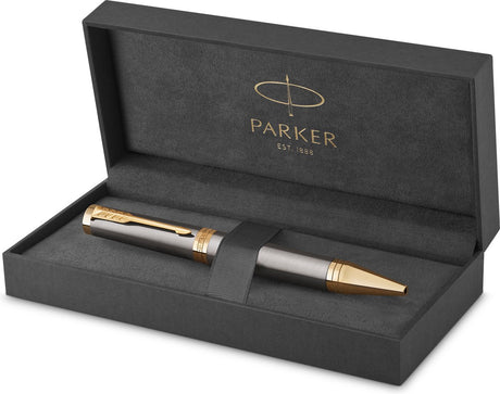 Parker Ingenuity Kugelschreiber | graue Farbe mit goldenen Details | mittlerer Punkt | blaue Tinte | Geschenkverpackung