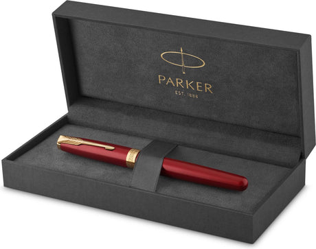 Parker Sonett Füllfederhalter | rot lackiert mit Goldbesatz | mittlerer Punkt | Geschenkverpackung