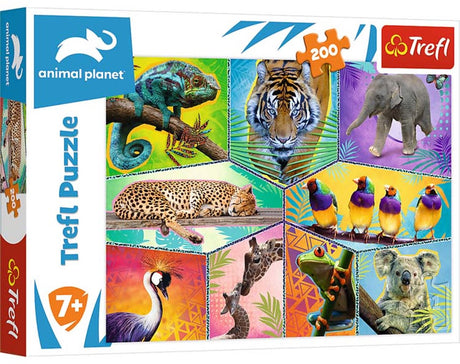 Trefl-Puzzle 200 Teile – Exotische Tiere, Entdeckung des Tierplaneten.