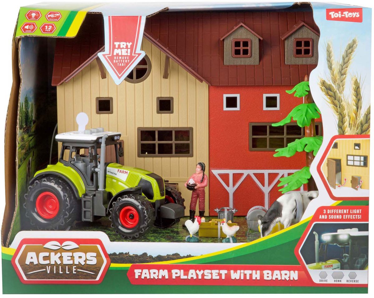 Toi-toys Ackersville Bauernhof mit Traktor, Licht- und Sound-Spielset, 12-teilig.