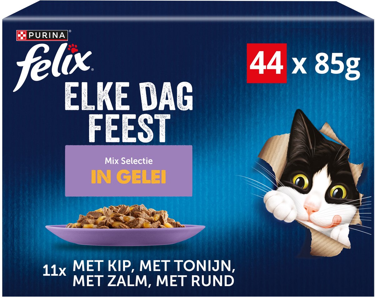 Felix Beutelparty jeden Tag in Gelei Mix Box Thunfisch Lachs Rund Hühnchen