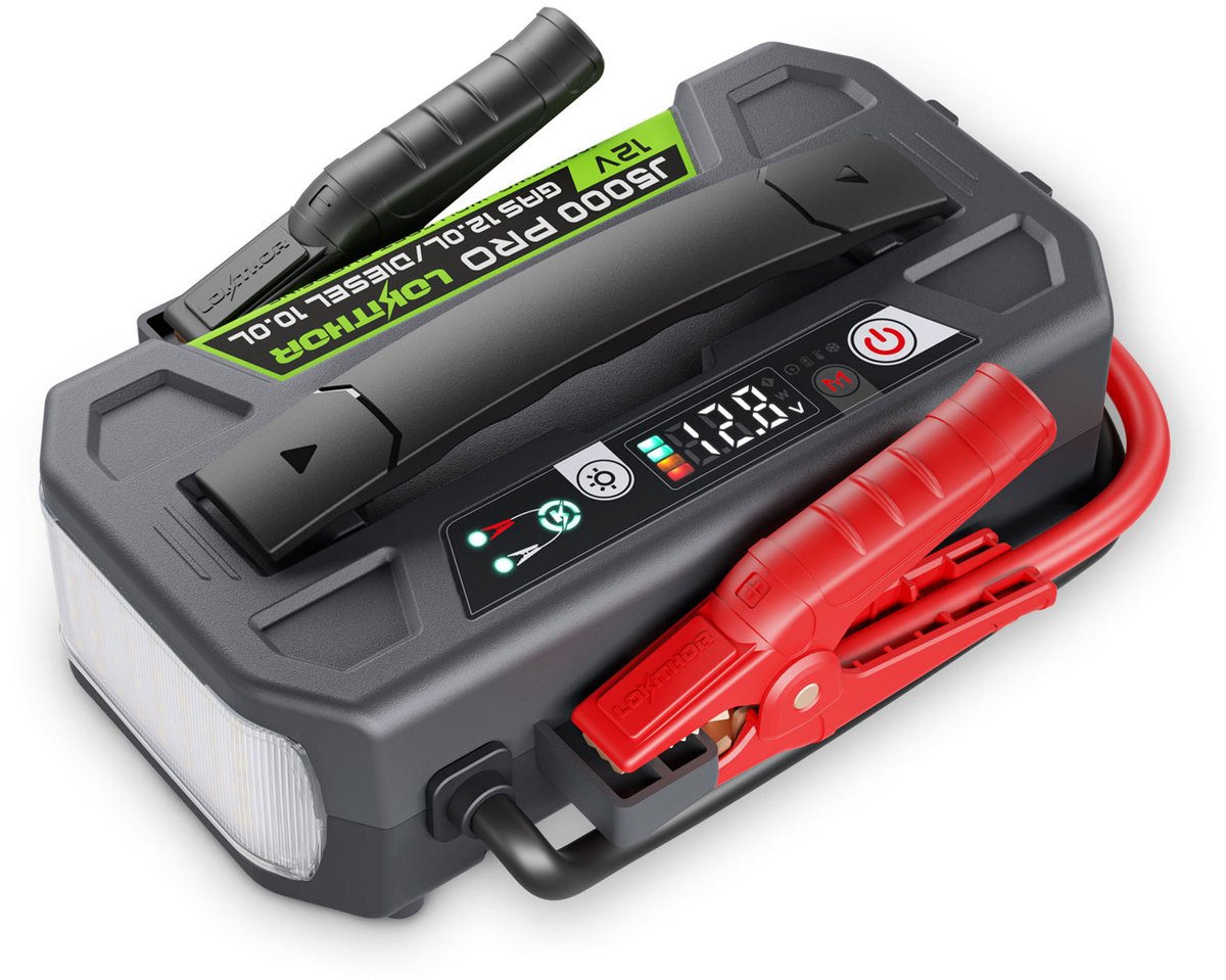 Lokithor Starthilfe J5000 Pro – 12 V 5000 A Lifepo4 – Powerbank 100 W – Auto-Diesel bis 12 l – LED-Taschenlampe