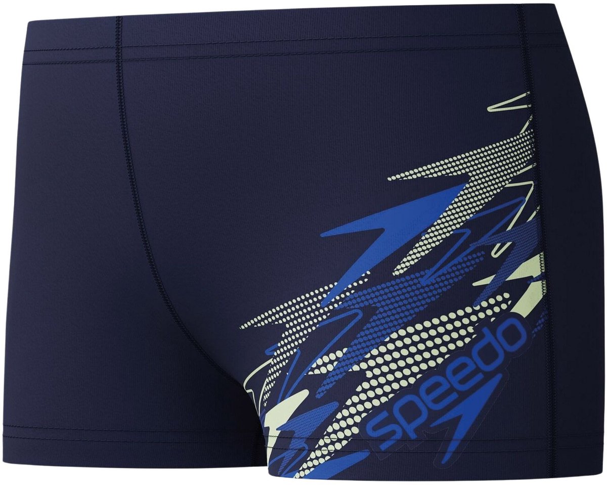 Speedo medley logo aquashort jongens - vormvaste zwembroek jongens - zwemshort jongens met stretch - sportzwembroek kids met trekkoord - marine blauw - maat 128