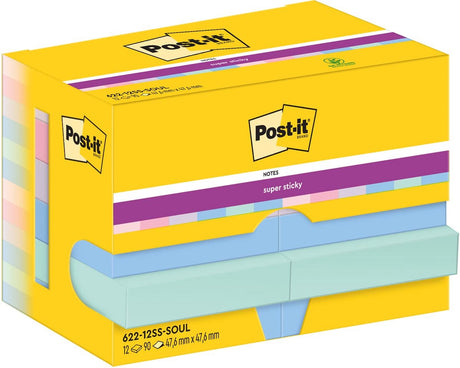 Post-it-Superhaftnotizen 622-12ss-soul, 47,6 x 47,6 mm, einfarbig, mehrfarbig