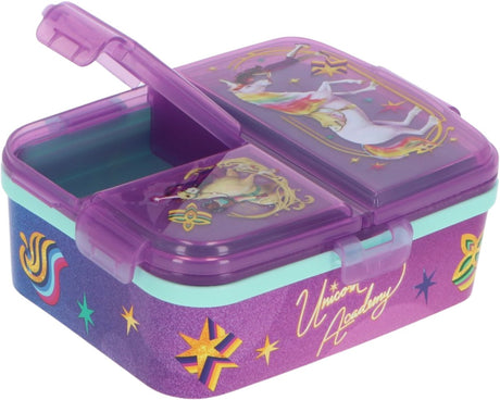 Stor Unicorn Academy Kinder-Lunchbox – Lunchbox mit 4 Fächern für Kinder ab 4 Jahren – spülmaschinenfest, BPA-frei – Lila