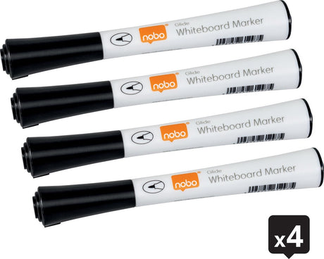 Nobo Glide Whiteboard-Marker mit feiner Spitze – 4er-Pack – Schwarz